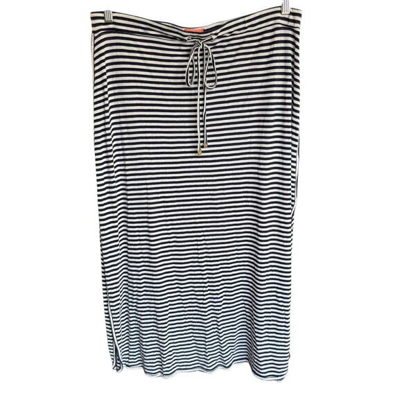 Joules Blk & Wht Stripe Midi Skirt Stretch Straight Side Slits 12 Coastal Preppy - Picture 1 of 9
